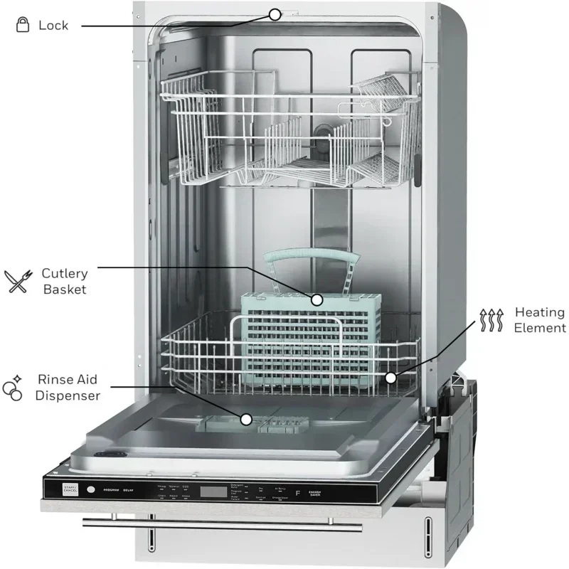 QWHoneywell-Lave-vaisselle 18 pouces, cuve en acier inoxydable, 6 programmes de lavage, 8 réglages de place, UL, Energy Star