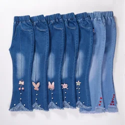 Children's Pants New 3-10 Year Old Girls' Jeans Fashionable and Fashionable Bow Embroidered Girls' Jeans Horn Pants