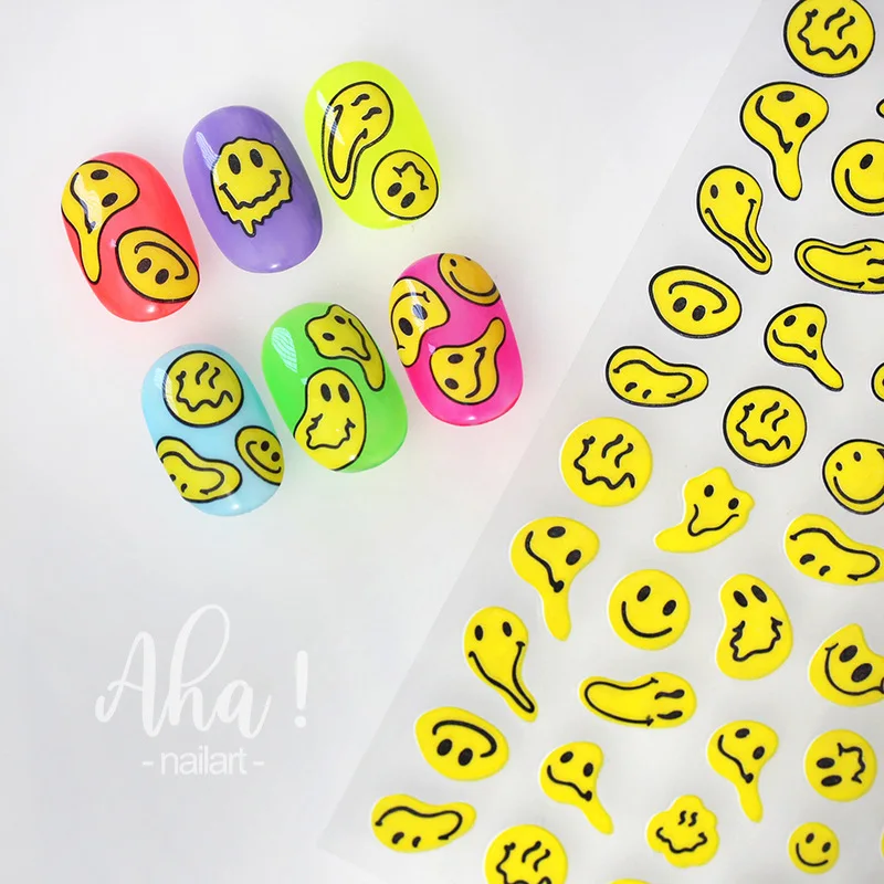 3D Yellow Smile Nlail Art Stickers Nail Decals for Nails Smile Face Manicure Japanese Design DIY Cute Nail Decals Accessories