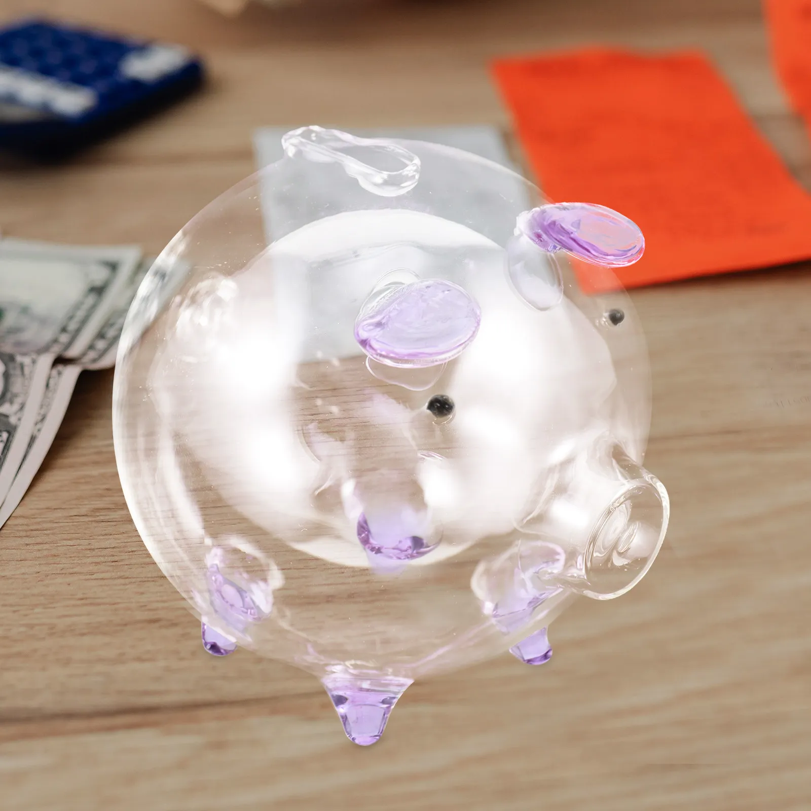 Transparent Glass Piggy Bank Pig Shaped Money Saving Jar for Kids Coin Bills Storage Desktop Decor
