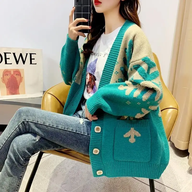 2023 Autumn/Winter New Sweater Coat Large Women\'s Korean Loose Fashion Versatile Knitted Cardigan Top Trend