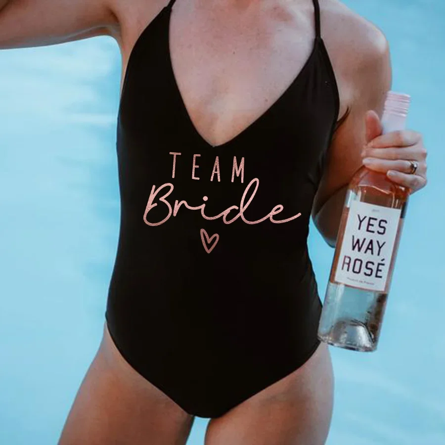 S-XL Padded Hen Party Swimsuit Team &Bride Female One-Piece Bathing Suit Women Swimwear Bachelorette Party Monokini Beachwear