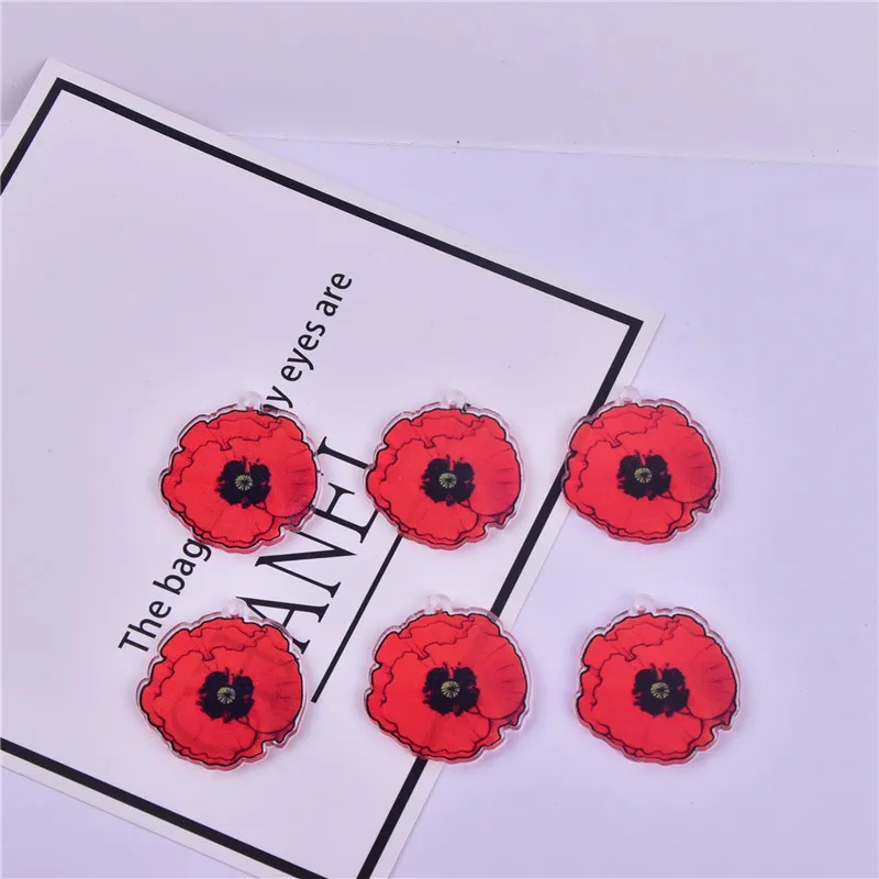 10pcs 29*32mm Poppy Flower Arcylic Charms for  Dangel Earring DIY  Jewelry Making Bulk Wholesale