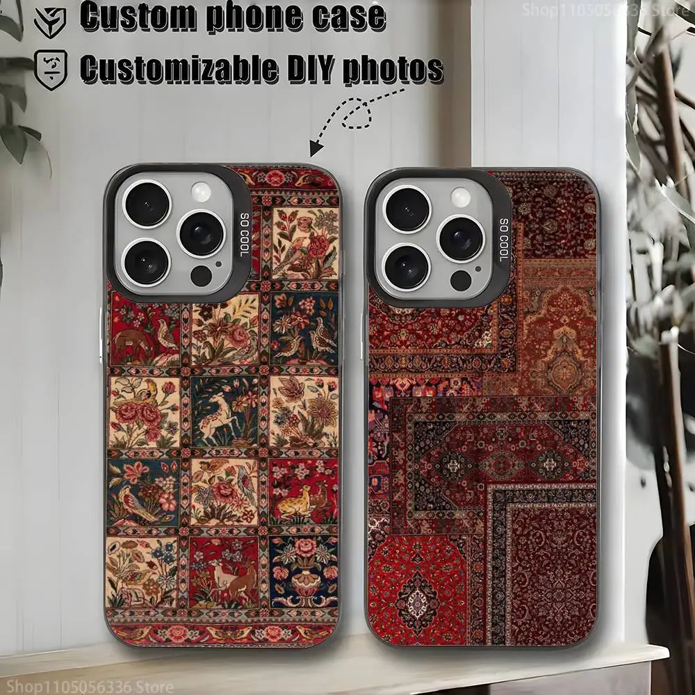 

Persian Carpet Floral Pattern Phone Case For iPhone 16,15,14,13,12,11,Mini,Pro,MAX,plus,Black Matte Shockproof Cover