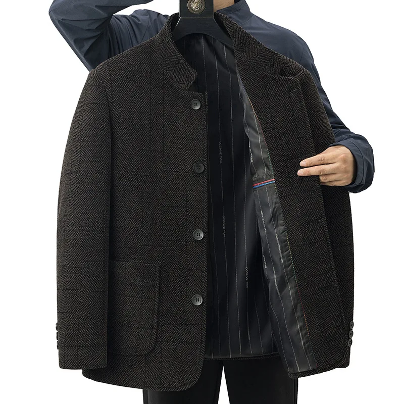 

Весенне-осенняя шерстяная мужская куртка, повседневная одежда для отцов, утепленная верхняя одежда для мужчин среднего и старшего возраста