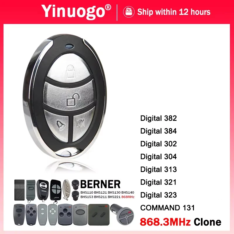 

BERNER BHS110 BHS121 BHS130 BHS140 BHS153 BHS211 BHS22 Garage Remote Control Gate Opener Digital 302 382 384 304 868MHz
