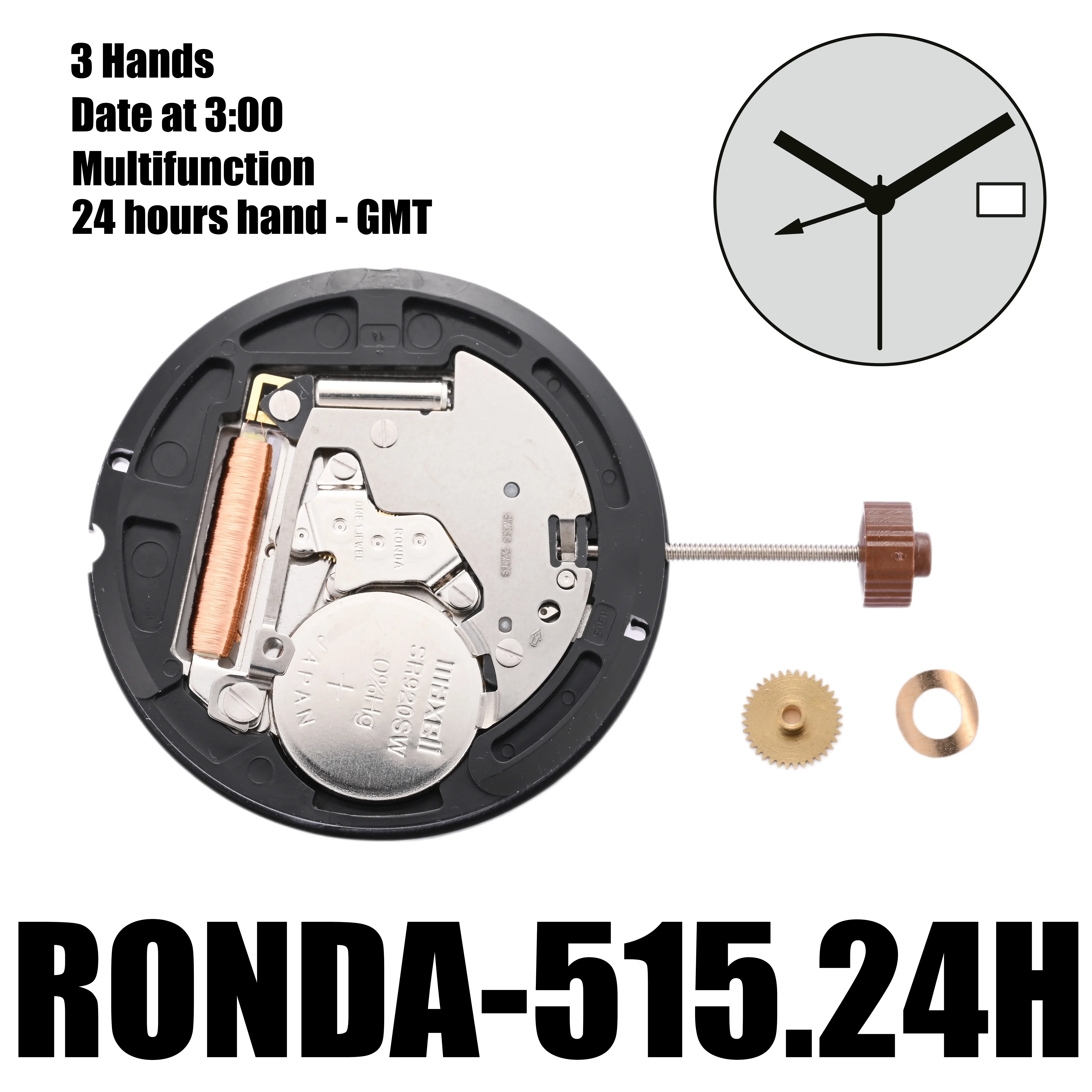 515.24H Movement Swiss Ronda 515.24H Movement One Jewel Functional Datewheel Watchmaker Replacement Fitting SR920SW