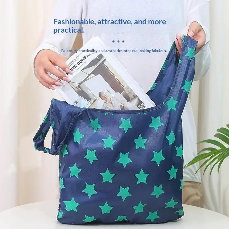 Foldable Reusable Shopping Bags Large Capacity Thick Durable Cute Print For Grocery Shopping Travel