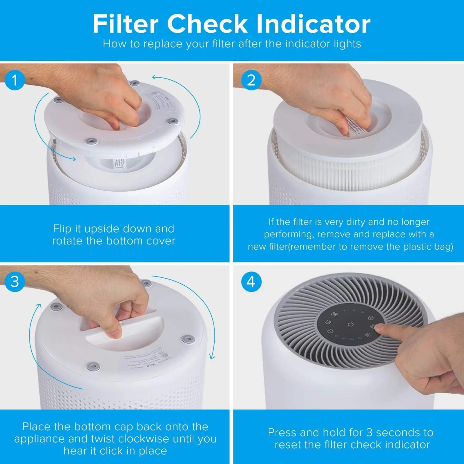 CUTICATE Air Purifier Replacement Filter, 3-in-1 Pre-Filter, True HEPA Filter,