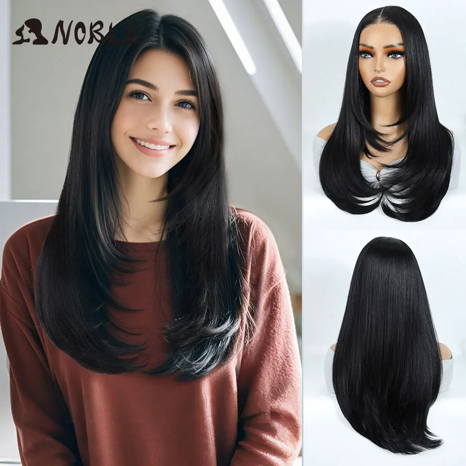 Noble Synthetic Lace Front Wig Body Wave Wig For Woman Lace Wig Ombre Brown 6x4 Pre Plucked Pre Cut Wear and Go Glueless Wig