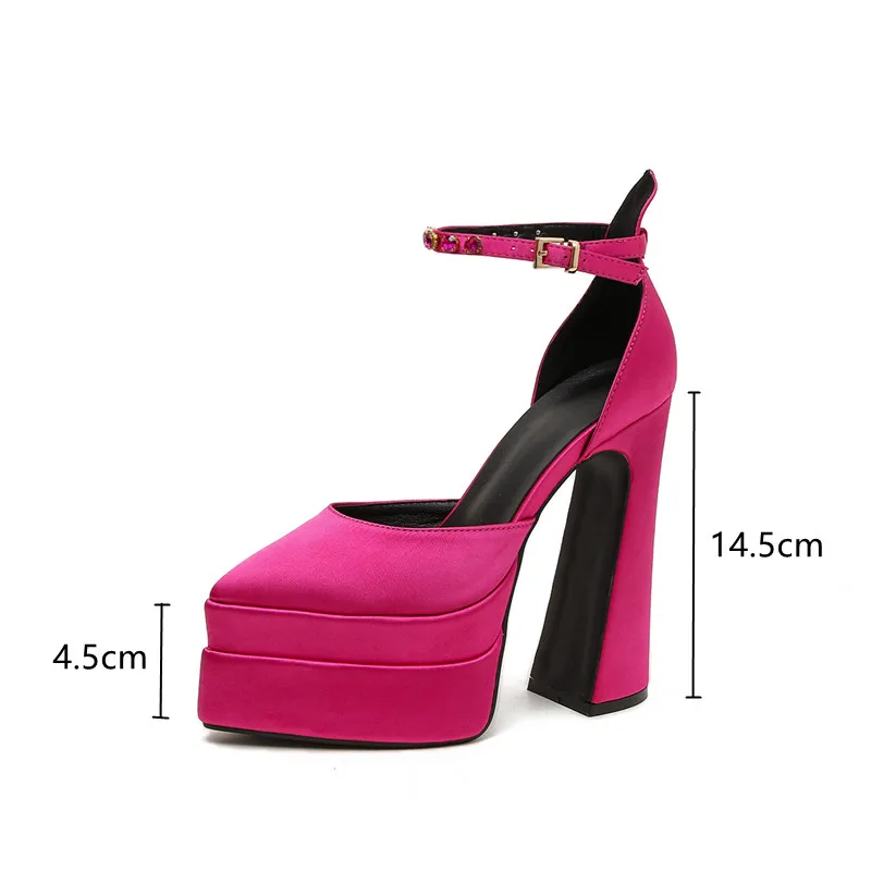 Runway style Brand Ultra High heels Women Pumps Fashion crystal Pointed toe Platform Wedges Chunky Shoes Summer Party Prom Shoes