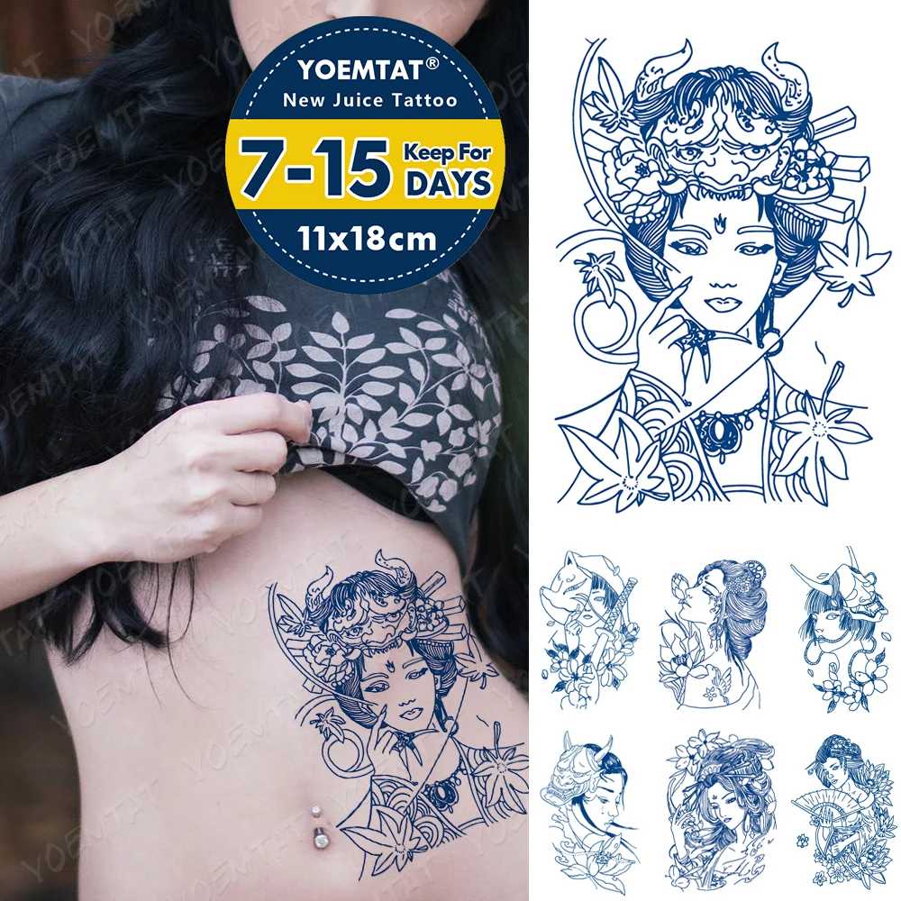 

Blue Beauty Ink Juice Waterproof Temporary Tattoo Sticker Beauty Long Lasting Glitter Transfer Body Art 3D Fake Tatto Men Women