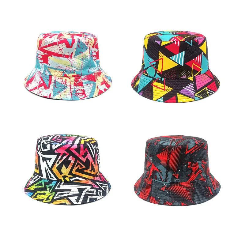 

2023 Four Seasons Cotton Geometric Print Bucket Hat Fisherman Hat Outdoor Travel Sun Cap for Men and Women 222