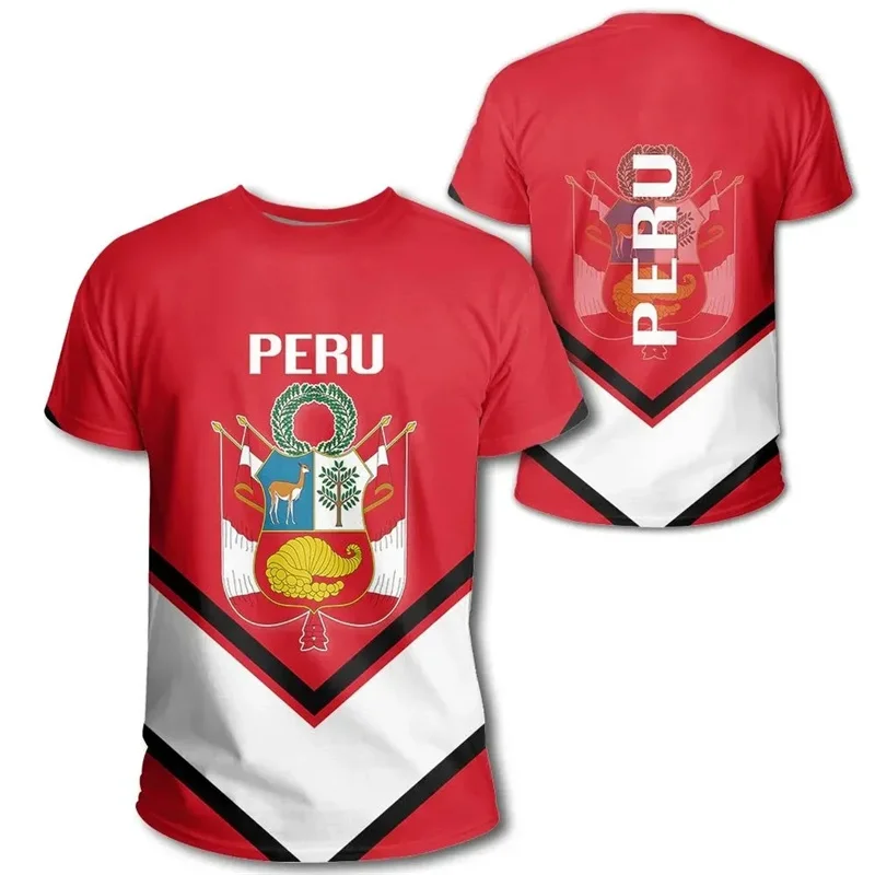 3D Printing Peru Flag Emblem T Shirts Men Cool Designs T-shirt Womens Clothing Harajuku Fashion Streetwear Kids Tee Shirts Tops