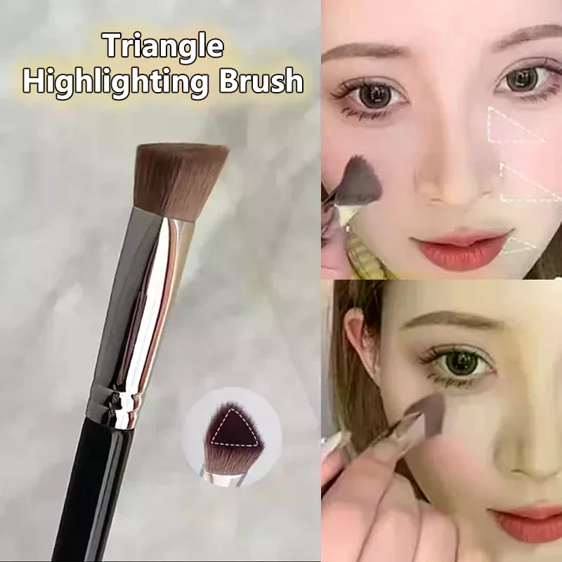 Pincel corretivo de base com cabo de madeira, triângulo premium, contorno, blush, impecável sob os olhos, pincel de maquiagem facial denso