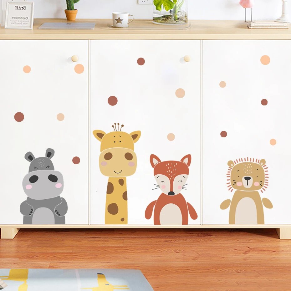 Cartoon Cute Giraffe Bear Animals Dots Wall Sticker Nursery Vinyl Children's Wall Art Decals for Baby Kids Room Home Decoration