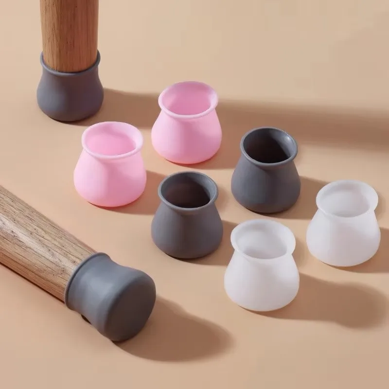 4/16/24Pcs Anti-slip Furniture Chair Floor Protectors Gray Pink White Silicon Chair Leg Cap Protection Cover Table Leg Pads