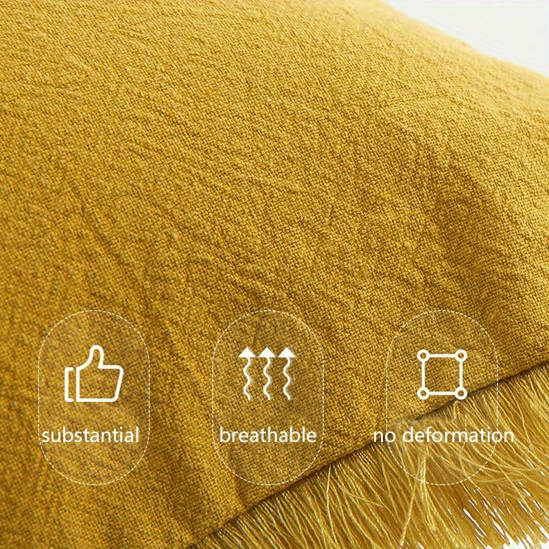 1pc 100% Cotton Fringed Throw Pillow Cover - Soft Cozy Boho Cushion Covers with Tassel for Couch Sofa Farmhouse Natural Decor Sq