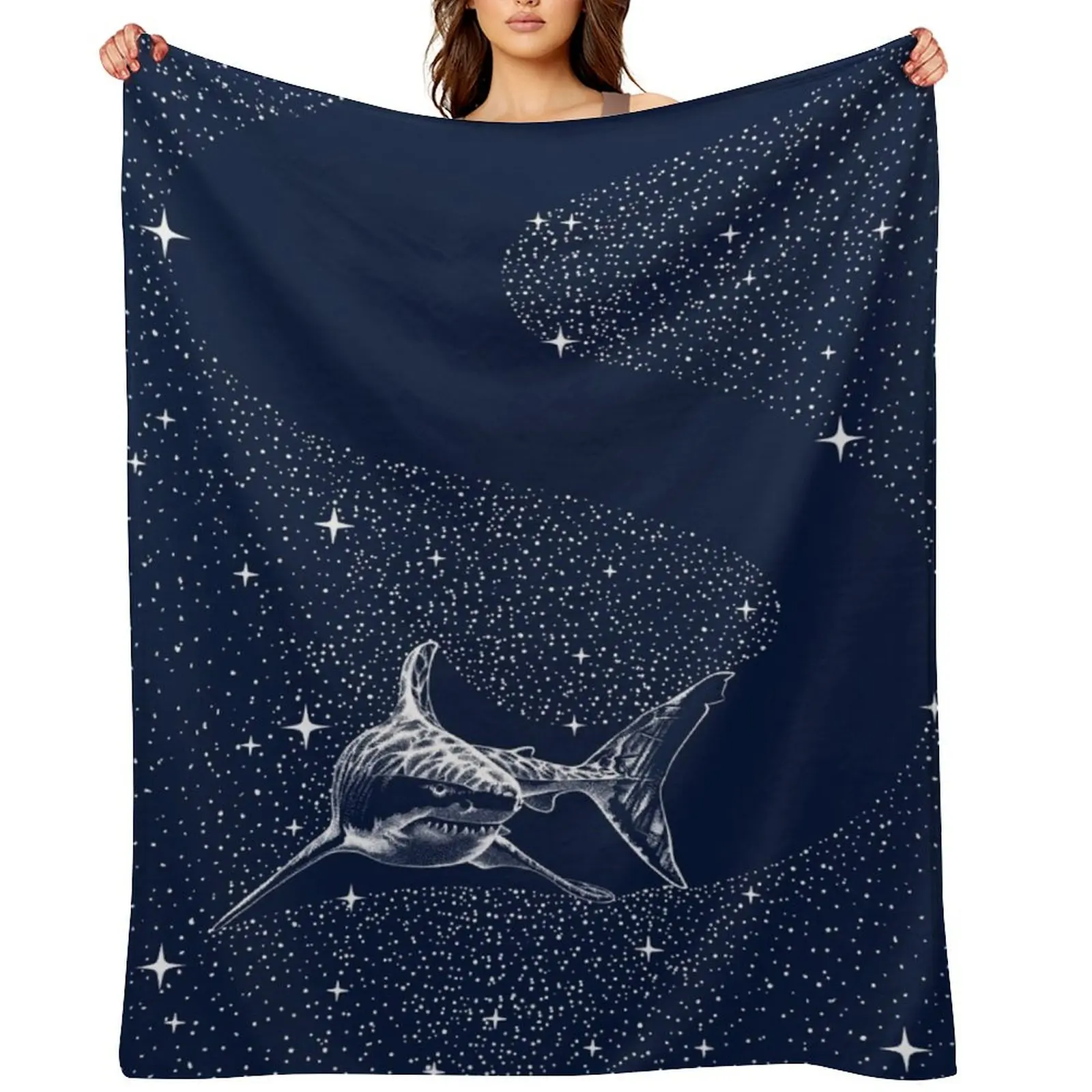 

Starry Shark Throw Blanket Thermals For Travel Beach Retros Quilt Blankets