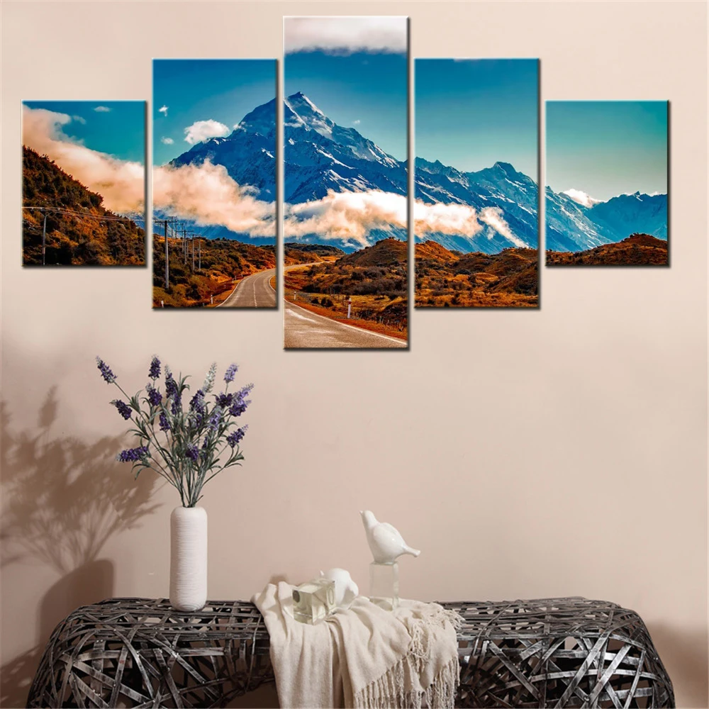 5 Pieces Nature Canvas Wall Arts New Zealand Road Moutain Lanscape Home Decor Picuture Print Poster For Living Room Mural