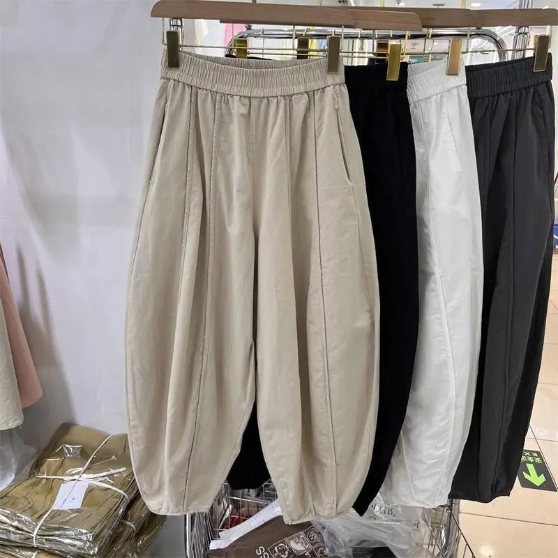 Übergroße Frauen Kleidung Harem Herbst Winter Einfachheit Alle-spiel Einfarbig Elastische Taille Hose Weibliche Casual Trend Hosen