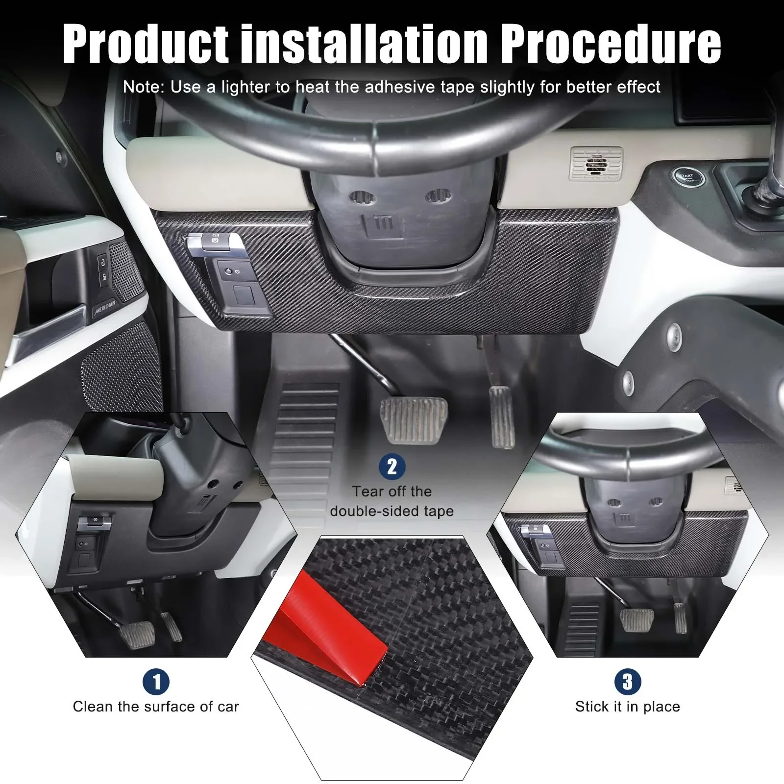 

Real Carbon Fiber For Land Rover Defender 90 110 130 2020-2025+ Car steering wheel under guard panel sticker Car accessories