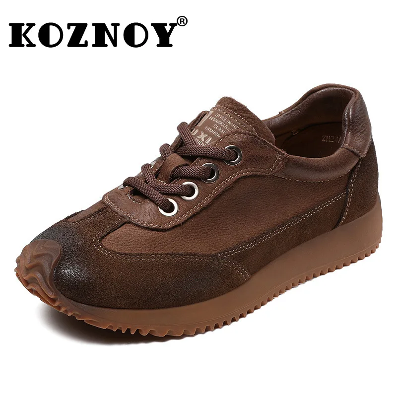 

Koznoy 4cm Suede Cow Genuine Leather Summer Spring Autumn Women Chunky Sneakers High Brand Platform Flats Loafer Vulcanize Shoes
