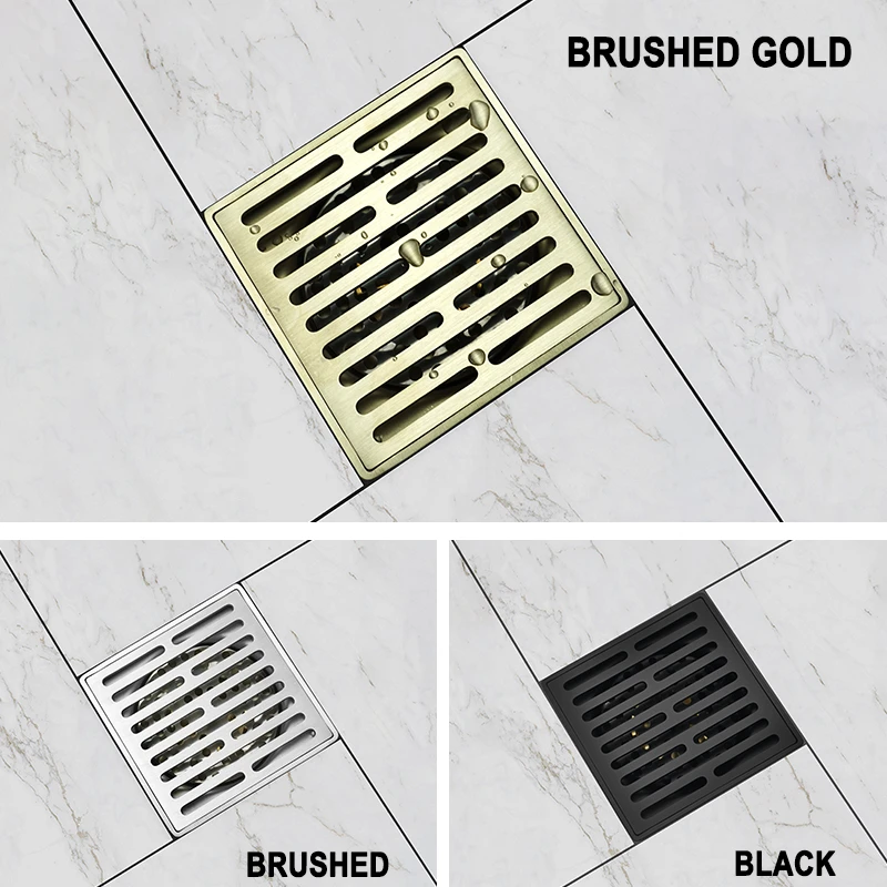 Piso Dreno de Água Cobrir Esconder Preto Fosco Escovado Ouro Banheiro Cozinha Jardim Varanda Piso Dreno Resíduos Aço Inoxidável 10cm