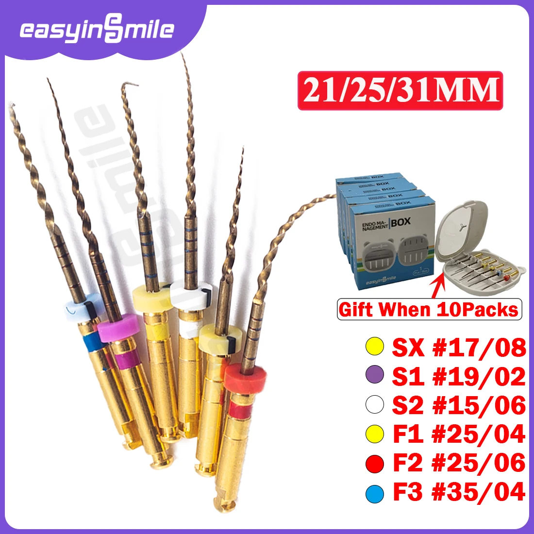 Easyinsmile Pro Endo Taper Files Root Canal Files Flexible Gold Engine Use Nickel Titanium Rotary Files