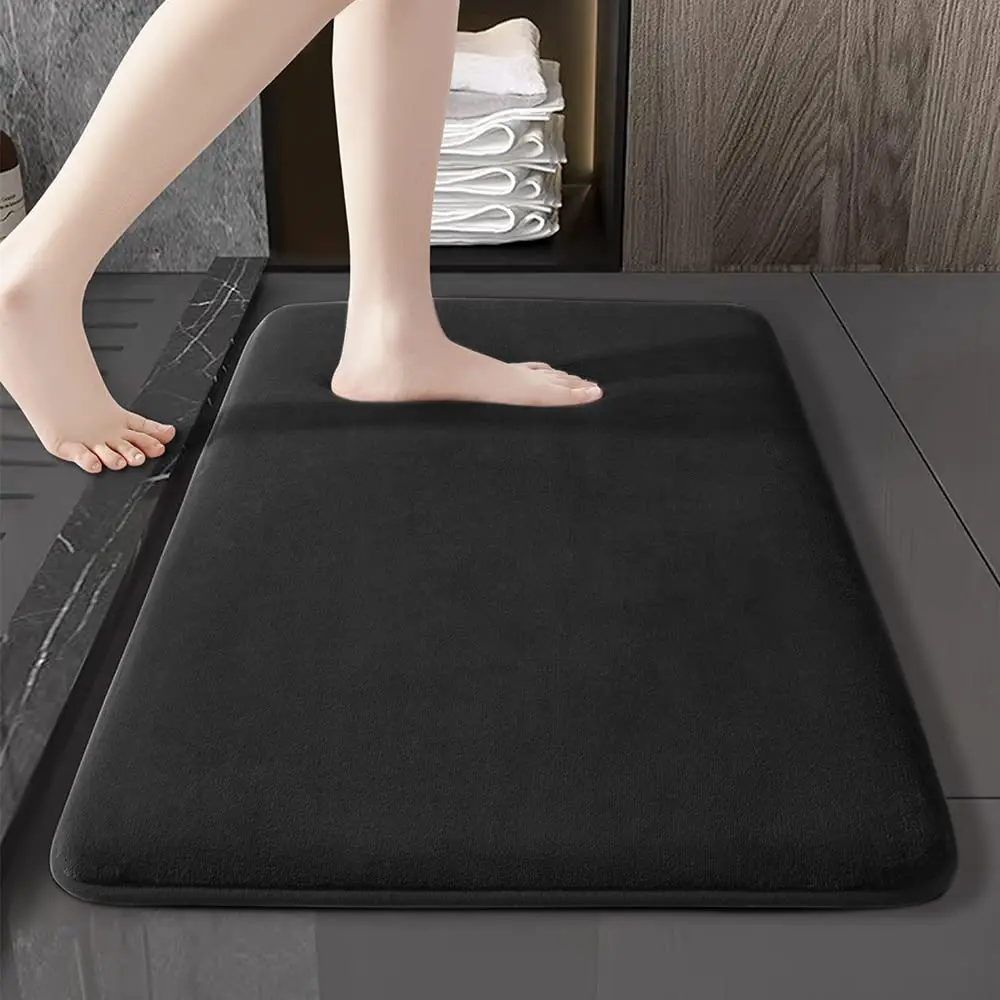 Black sponge super absorbent anti slip memory foam bathroom carpet machine washable soft velvet bath mat