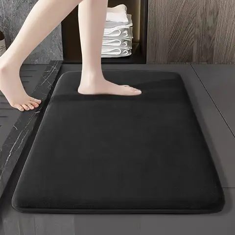 검은 스폰지 슈퍼 흡수성 미끄럼 방지 메모리 폼 욕실 카펫 기계 빨 수있는 부드러운 벨벳 목욕 매트