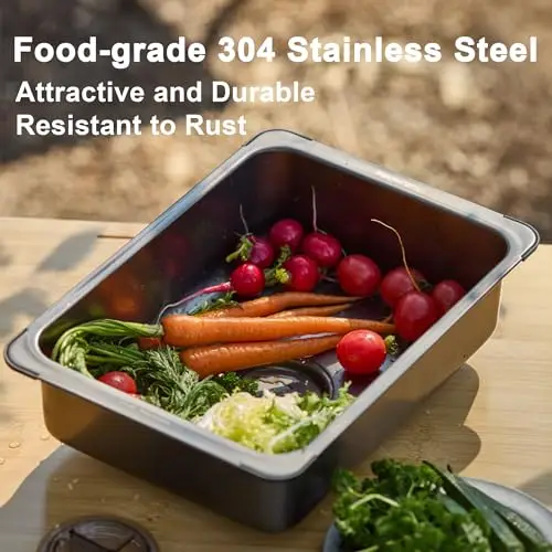 

Food-Grade 304 Stainless Steel Portable Sink Basin For Camping And Compact Kitchens, 1.59 Gallon, 14.17 x 9.84 Inches