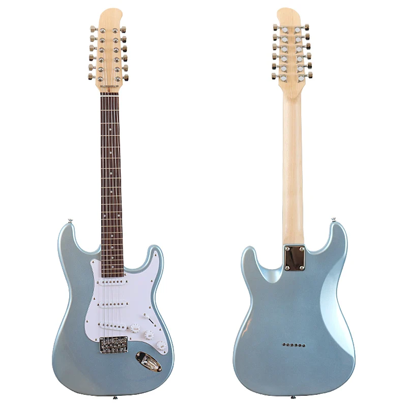 High Gloss 12 String Electric Guitar 39 Inch Solid Okoume Wood Body 12 Strings Guitar Good Handicraft Metallic Blue & Green