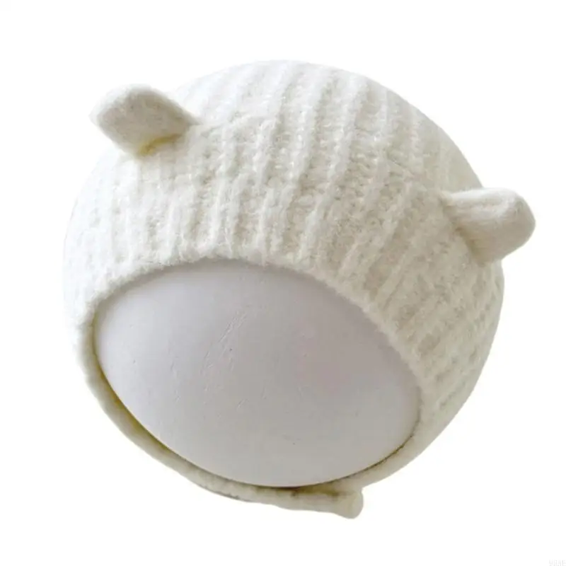 

95AE Toddlers Warm Hat Fall Winter Ear Protections Caps Outdoor Baby Knitted Hat Windproof Pullover Bonnet Solid Headwear