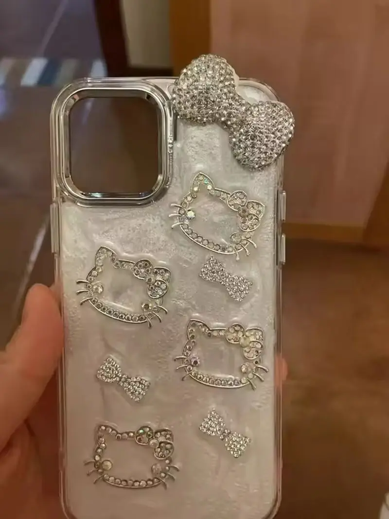 Luxe meisje 3D Flash Diamond Bow Glitter Telefoon Case Voor iPhone 15 13 14 12 16 Pro Max 11 Zilver Blingbling Schokbestendige Achterkant