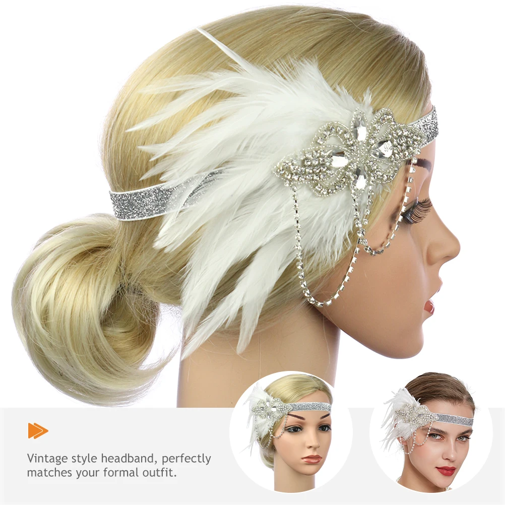 

Vintage 1920s Headb Hairb Headpiece Hair Accessory Crystal Ribbon for Bride Party Banquet Tea Accessories Ladies Glamorous