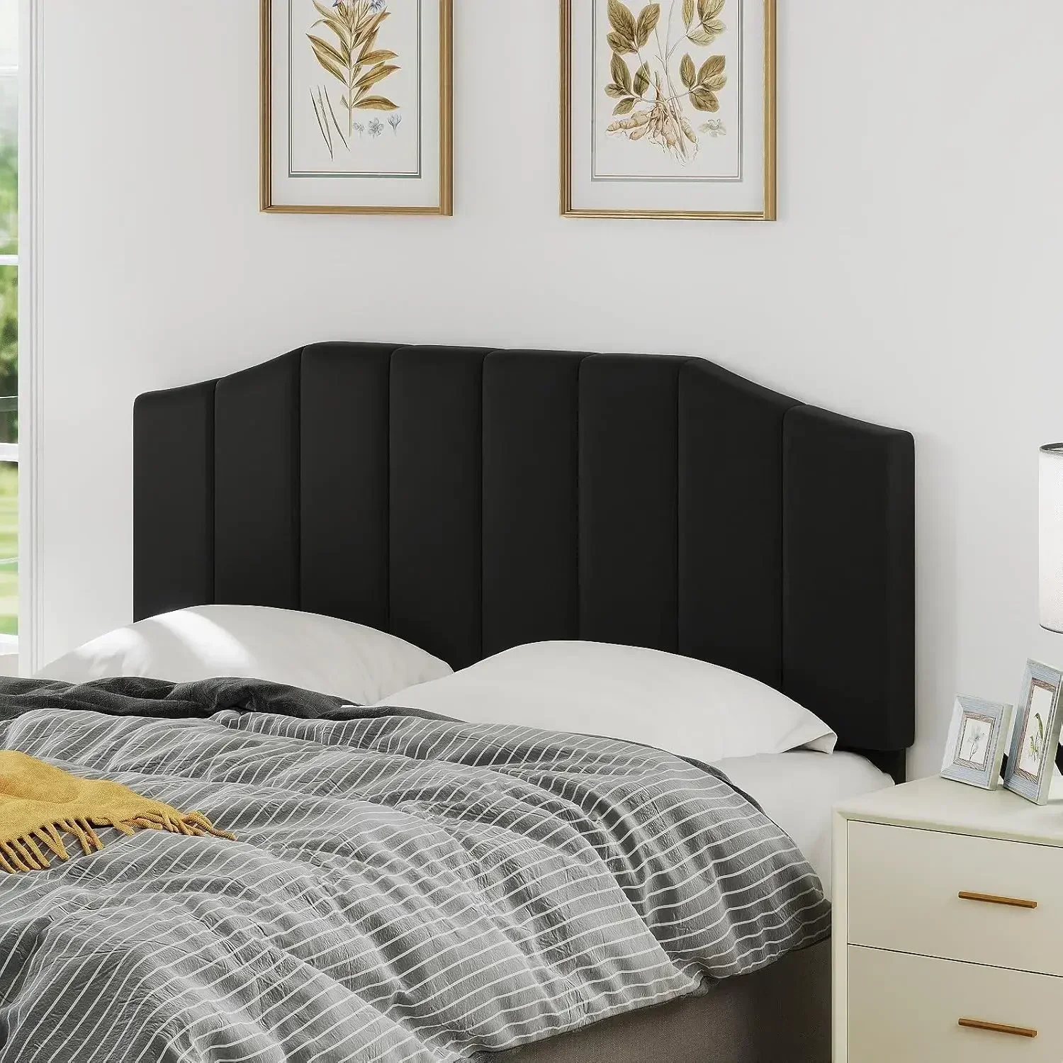 Velvet Queen Size Headboard, Upholstered Headboard Queen/Full Size Wall Mount and Bed Frame Mount, Featuring High-Density Sponge