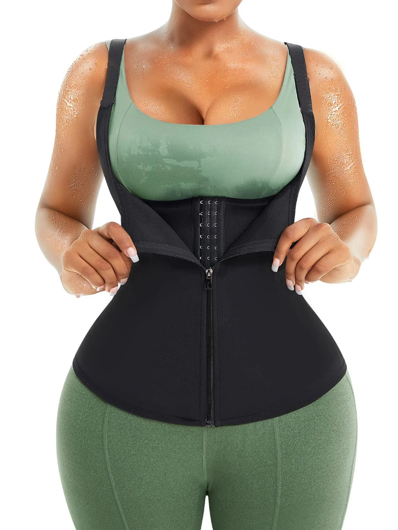 스포츠 및 아웃도어 여성용 허리 트레이닝 조끼, 지퍼형 코르셋, 조절 가능한 어깨끈이 있는 여성용 허리 압박 조끼