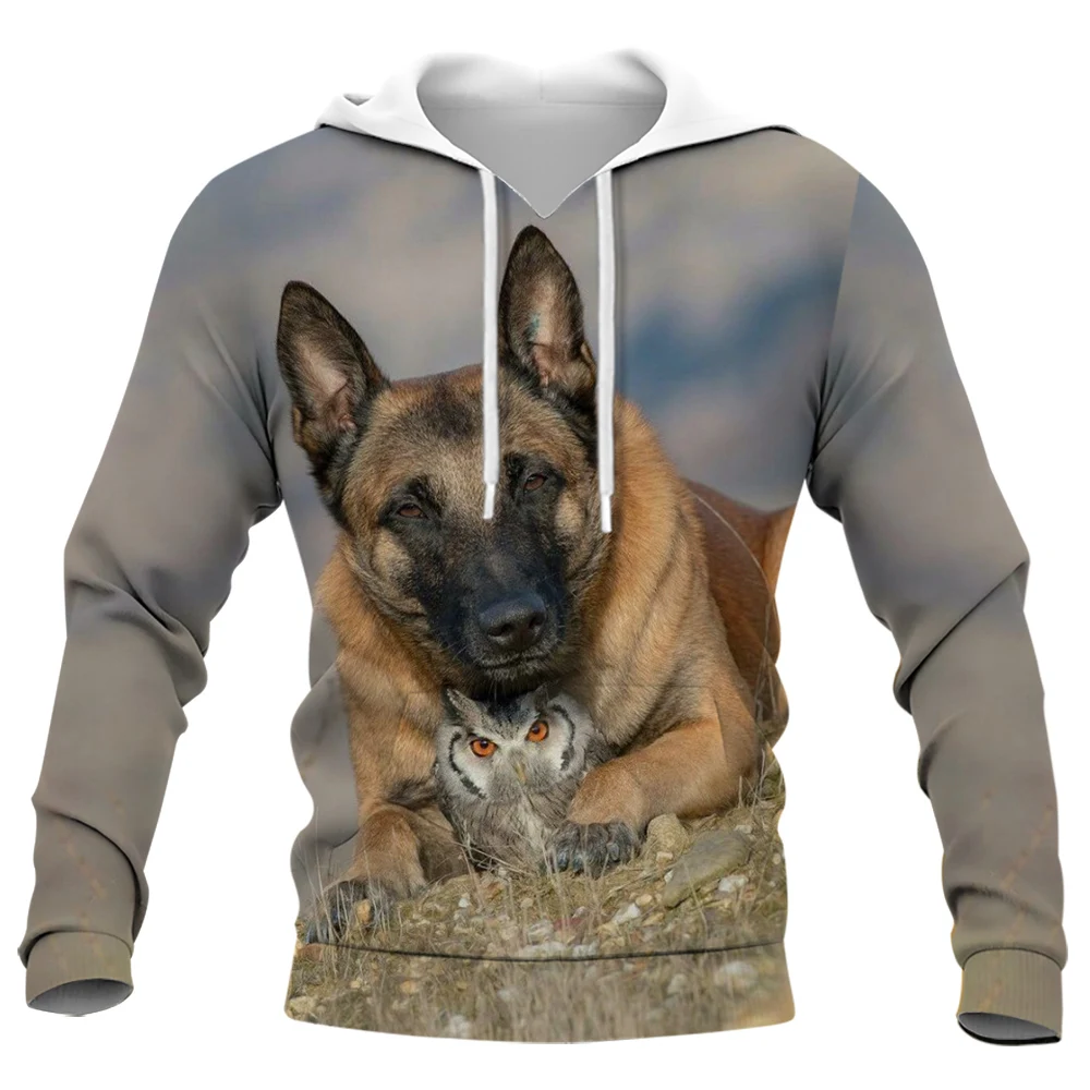 HX Animal Dog Sweatshirts Malinois Owl 3D Printed Hoodie Zipper Coats Mens Women Sportwear Boys Girls Streetwear S-7XL