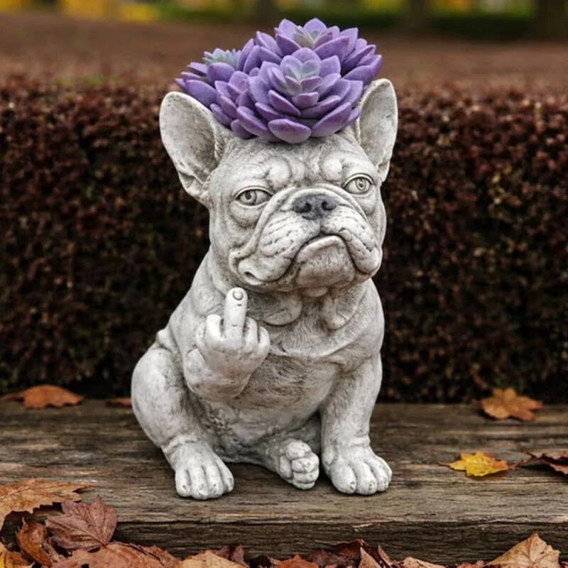 Resin French Bulldog Planter Grumpy Dog Flower Pot Cute Animal Sculpture Indoor Outdoor Garden Home Table Decor Ornament Gift