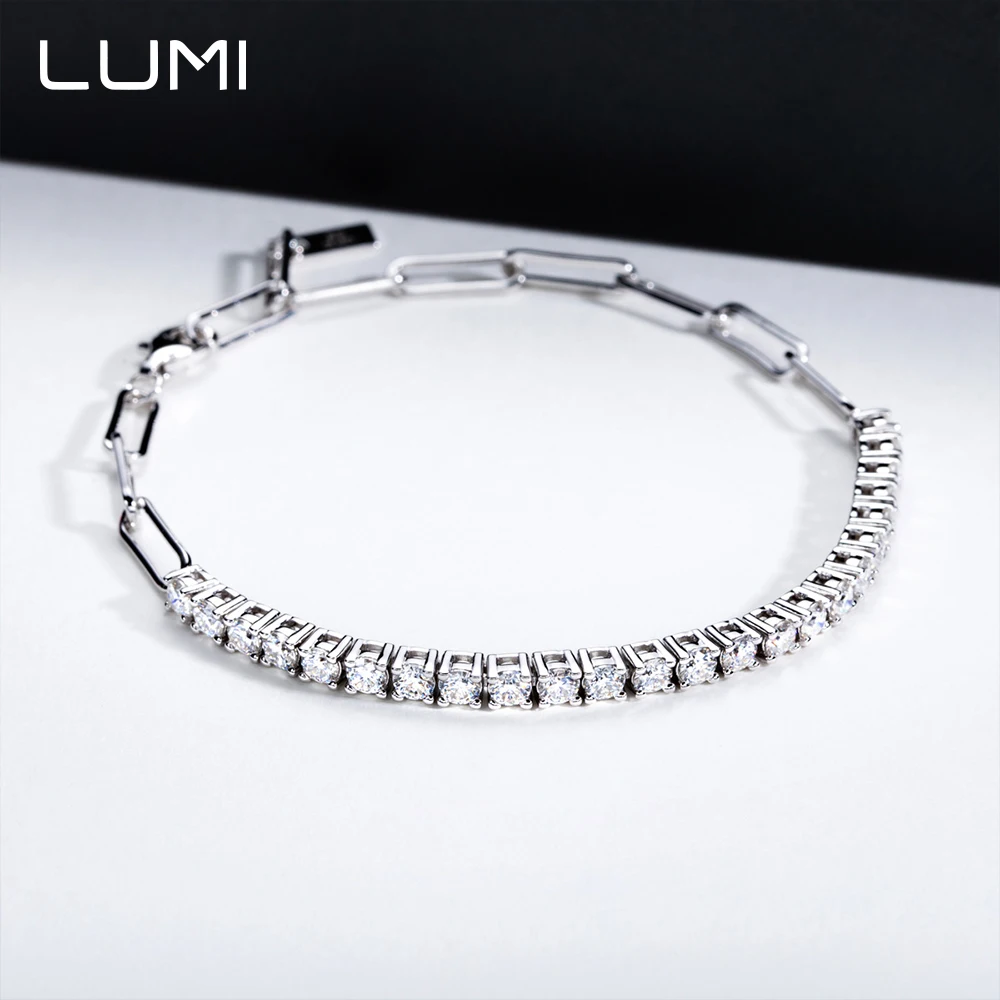 

LUMI D Color VVS Moissanite S925 Sterling Silver Bracelet 20cm Adjustable Tennis Chain Hand Jewelry Fine Gift for Women Men