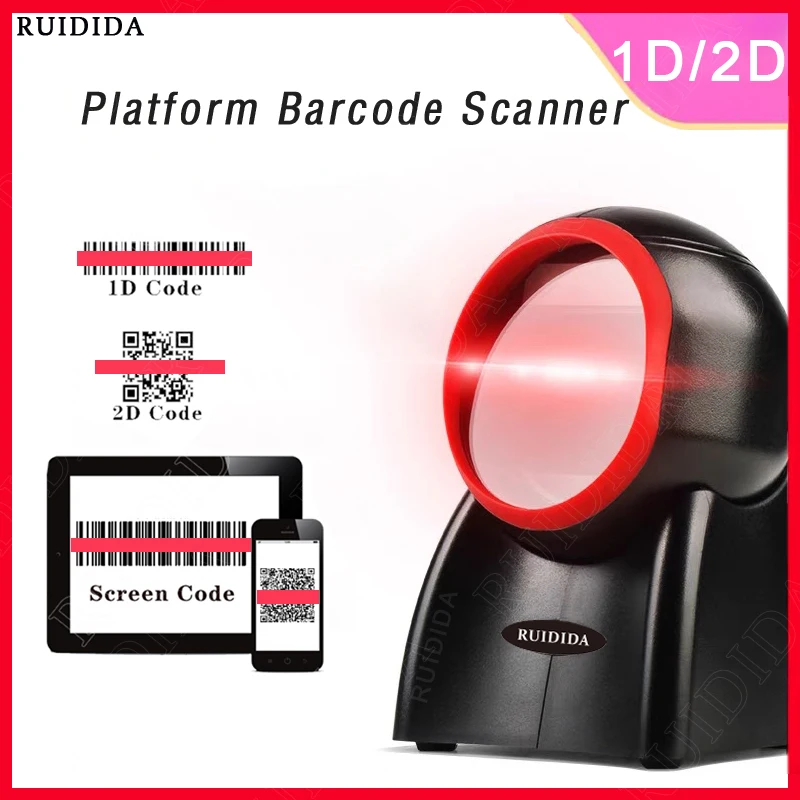

Platform Barcode Scanner 1D 2D Desktop Bar Scanner Hands-free Barcode Reader Store Product Qr Code Reader