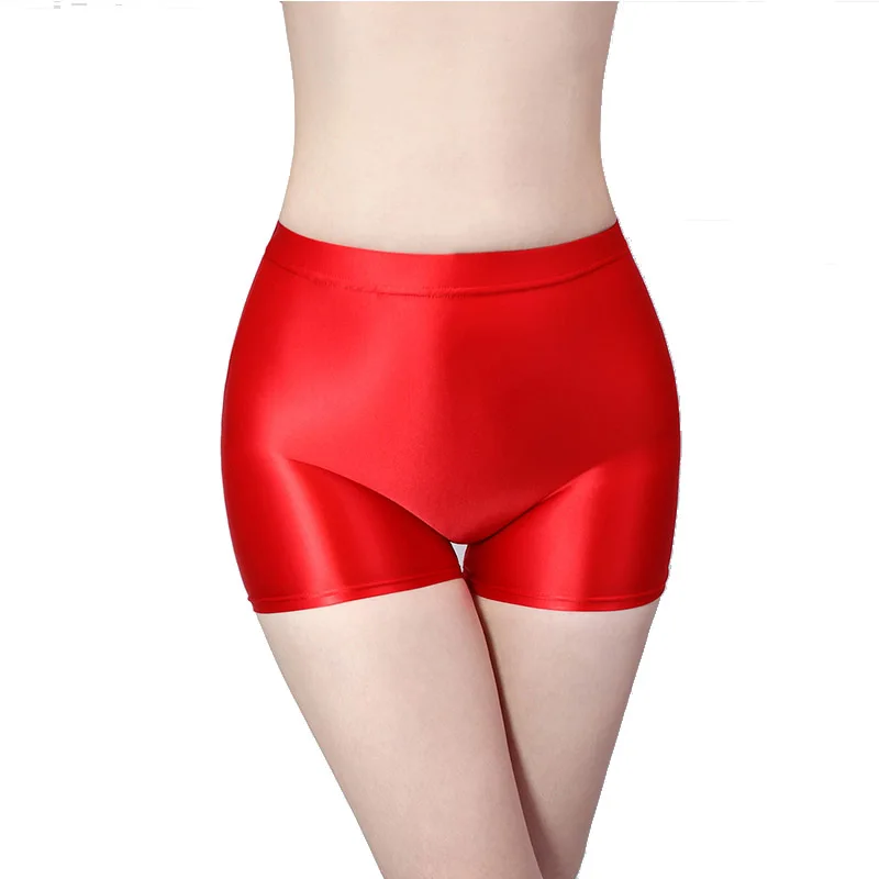 MJINM Olio Lucido Liscio Setoso Ultrasottile Elasticizzato Comfot Traspirante Senza Soluzione di Continuità Cavallo Frontale Pantaloni Caldi Bodybuilding Yoga Pantaloncini Stretti