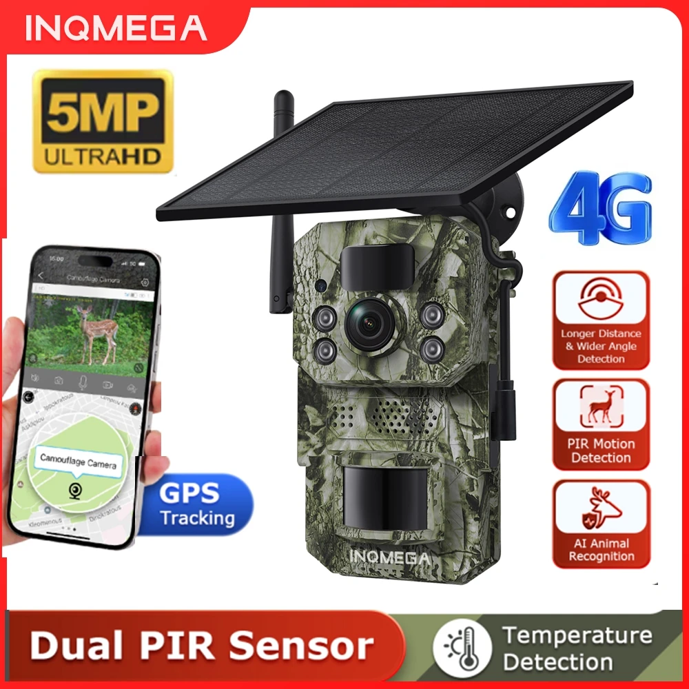 INQMEGA 5MP 4G Solar Hunting Camera GPS Positioning PIR Animal Identification Tracking Color Night Vision IP66 Waterproof