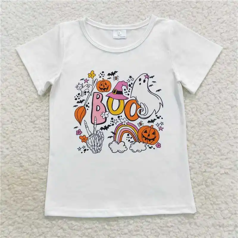 Wholesale Fashion Baby Girls Short Sleeve T-shirt Boutique Kids Girls Clothes Leopard Toddler Girls Halloween Pumpkin T-shirts