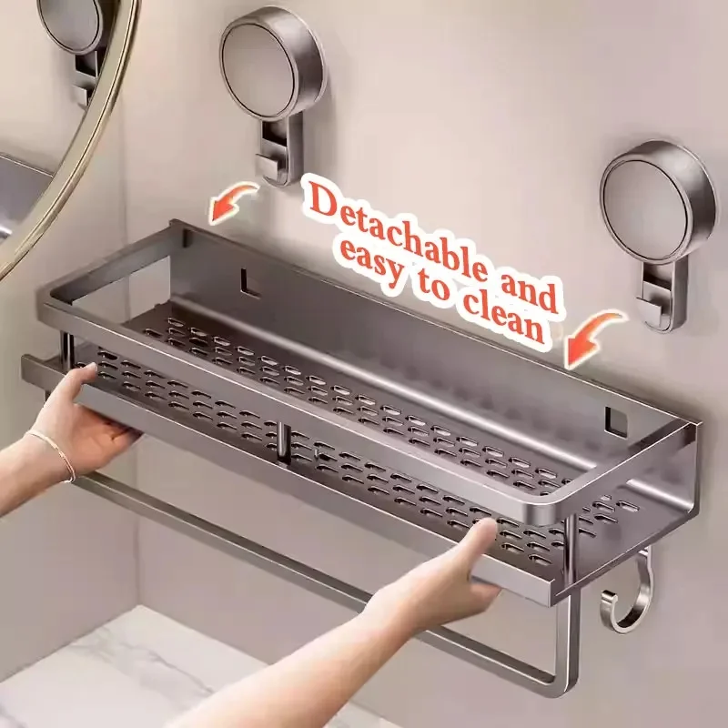 Christmas Stocking Stuffers,Aluminum No Drill Bathroom Shelf,Suction Cup Adhesive Wall Hanging Rack, Bathroom & Toilet Organizer
