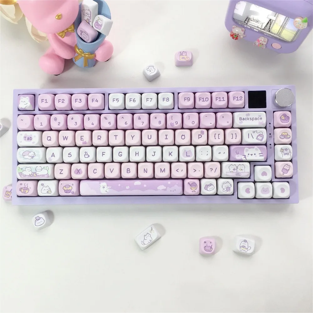 Cat Afternoon Tea, Keycap ABS Sublimation MOA Accessories for MX Switch Fit 61/64/68/87/96/104/108 Keyboards