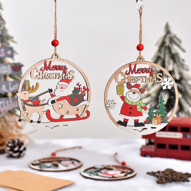 Merry Christmas Wooden Pendant Santa Claus Snowmen Elk Xmas Tree Hanging Ornaments New Year Navidad Party Gifts Decoration 2025