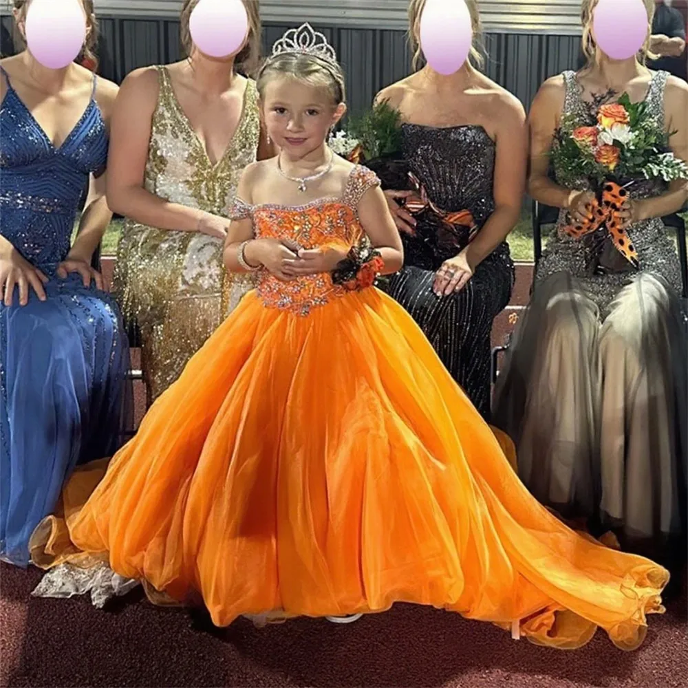 

Customized Flower Girl Pageant Wedding Dress Beaded Sleeveless Backless Spaghetti Strap Princess Birthday Party Gown With Train
