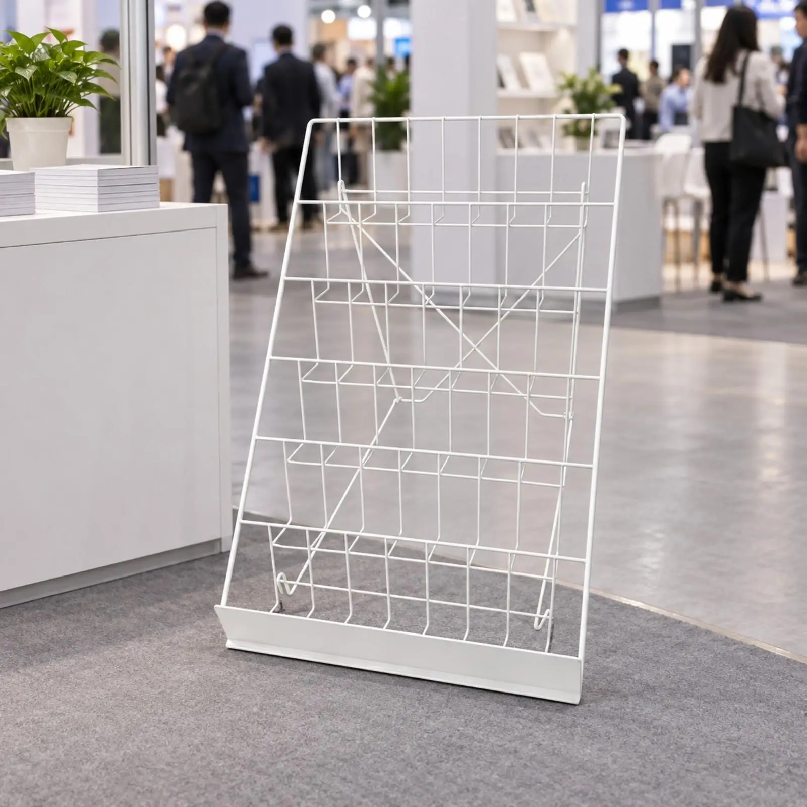 Slanted Iron Display Rack Shelf Storage for A5 Letter File Catalog Organizer with Cross Support Stable Base